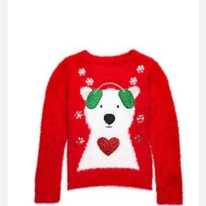 Joyland size 6 Christmas Sweater. Red fuzzy sweater with polar bear.